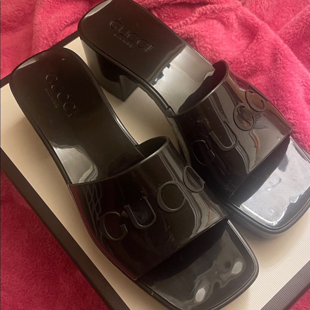 Gucci Black Patent Slide Mules